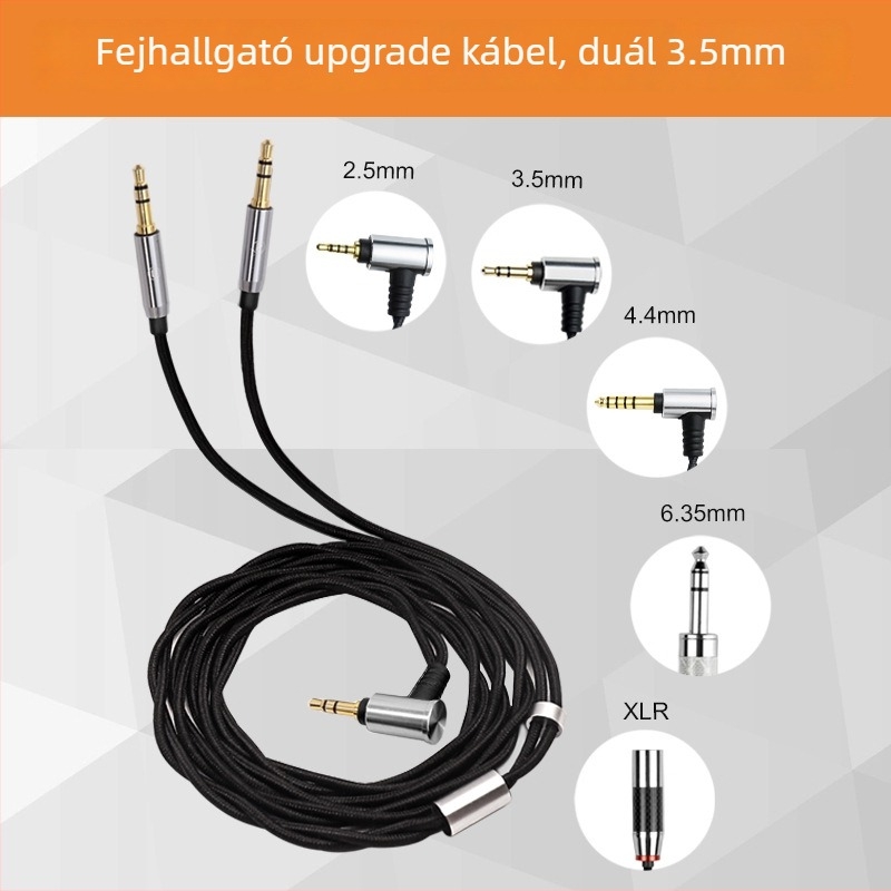 Fejhallgató-kábel dupla 3,5 mm-es csatlakozókkal, kiegyensúlyozott kimenet 4.4/2.5, nejlon mag, oxigénmentes réz vezeték, modell WT2 WT23