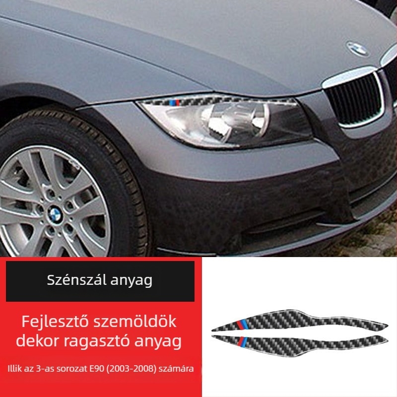 BMW belső karbon szálas dekoratív autómatrica a fényszórók szemöldökeihez és szemhéjához, testreszabható