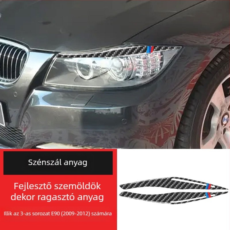 BMW belső karbon szálas dekoratív autómatrica a fényszórók szemöldökeihez és szemhéjához, testreszabható