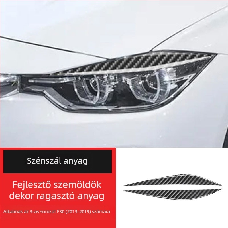 BMW belső karbon szálas dekoratív autómatrica a fényszórók szemöldökeihez és szemhéjához, testreszabható