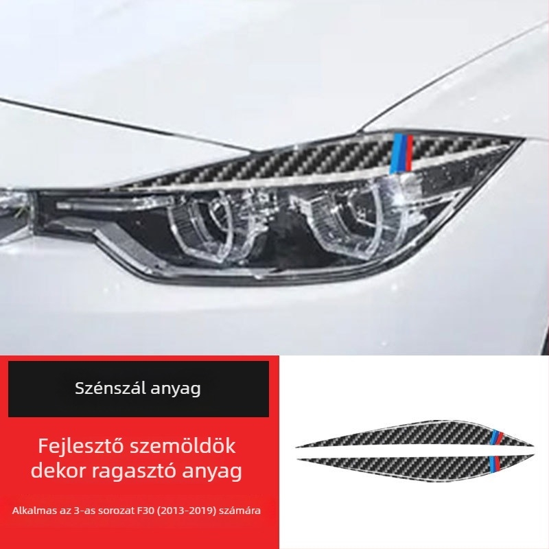 BMW belső karbon szálas dekoratív autómatrica a fényszórók szemöldökeihez és szemhéjához, testreszabható