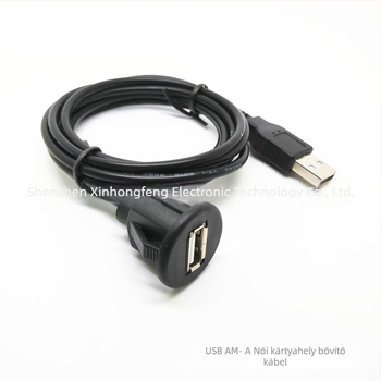USB 2.0 férfi–női vízálló bővítő kábel autó műszerfal hangrendszeréhez, réz vezető, injektált formázás, USB interfész, jármű csatlakozás