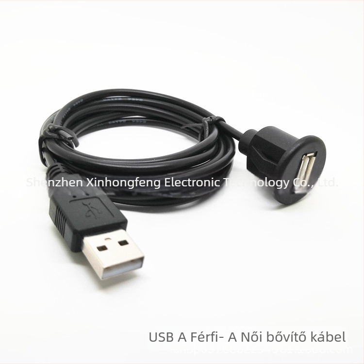 USB 2.0 férfi–női vízálló bővítő kábel autó műszerfal hangrendszeréhez, réz vezető, injektált formázás, USB interfész, jármű csatlakozás