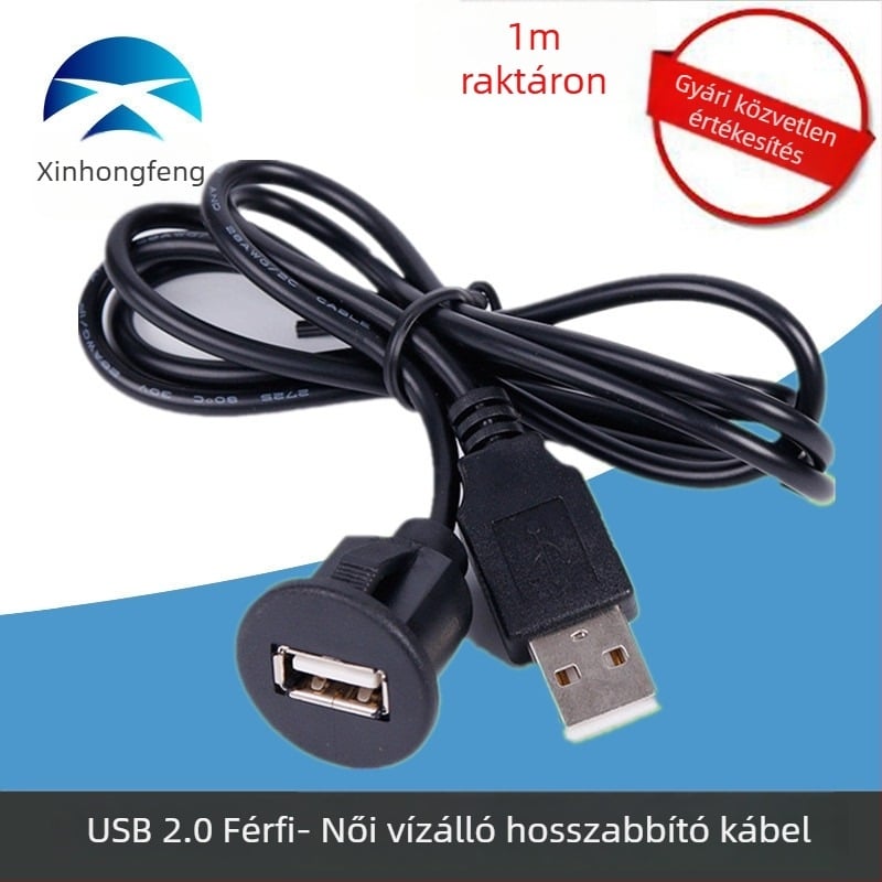 USB 2.0 férfi–női vízálló bővítő kábel autó műszerfal hangrendszeréhez, réz vezető, injektált formázás, USB interfész, jármű csatlakozás