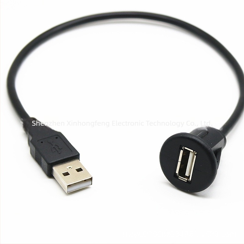 USB 2.0 férfi–női vízálló bővítő kábel autó műszerfal hangrendszeréhez, réz vezető, injektált formázás, USB interfész, jármű csatlakozás