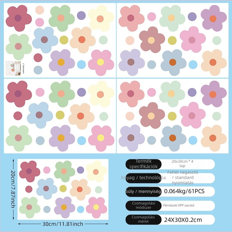 Gyerek szobai falikellék – PVC, 4 darab, Tuya, növény- és virágminta, dekoratív falikellék