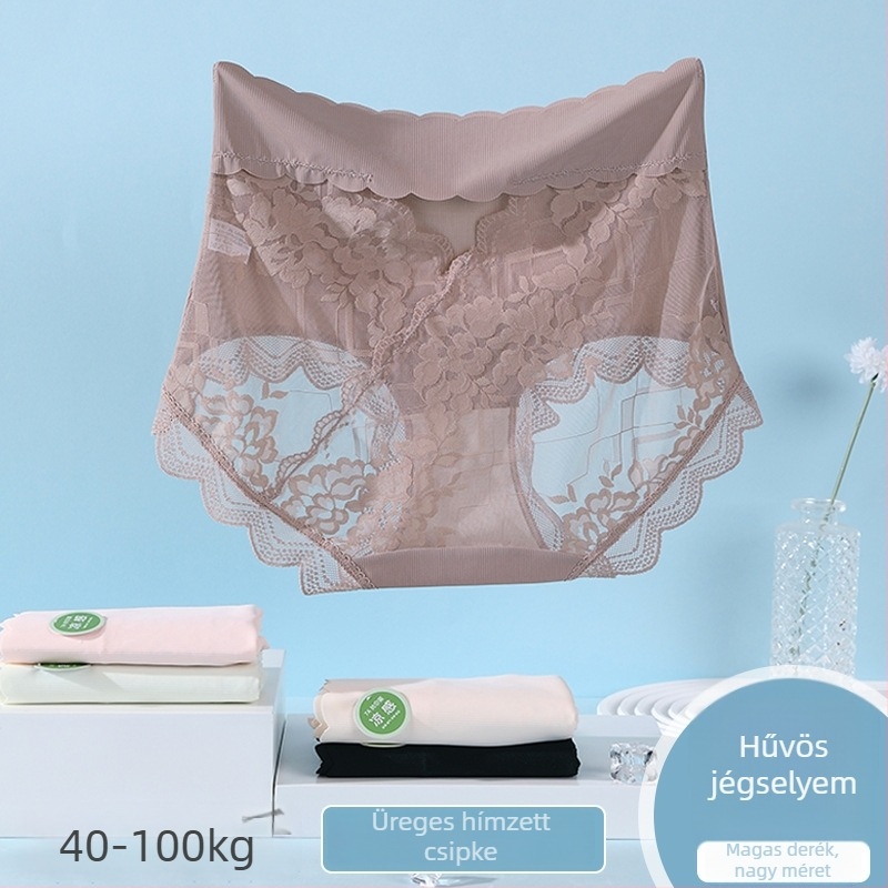 Ice Silk női alsónemű, magas derekú, fő anyag Nylon, ágyék alatti bélés 100% pamut, antibakteriális, lélegző, gyorsan száradó