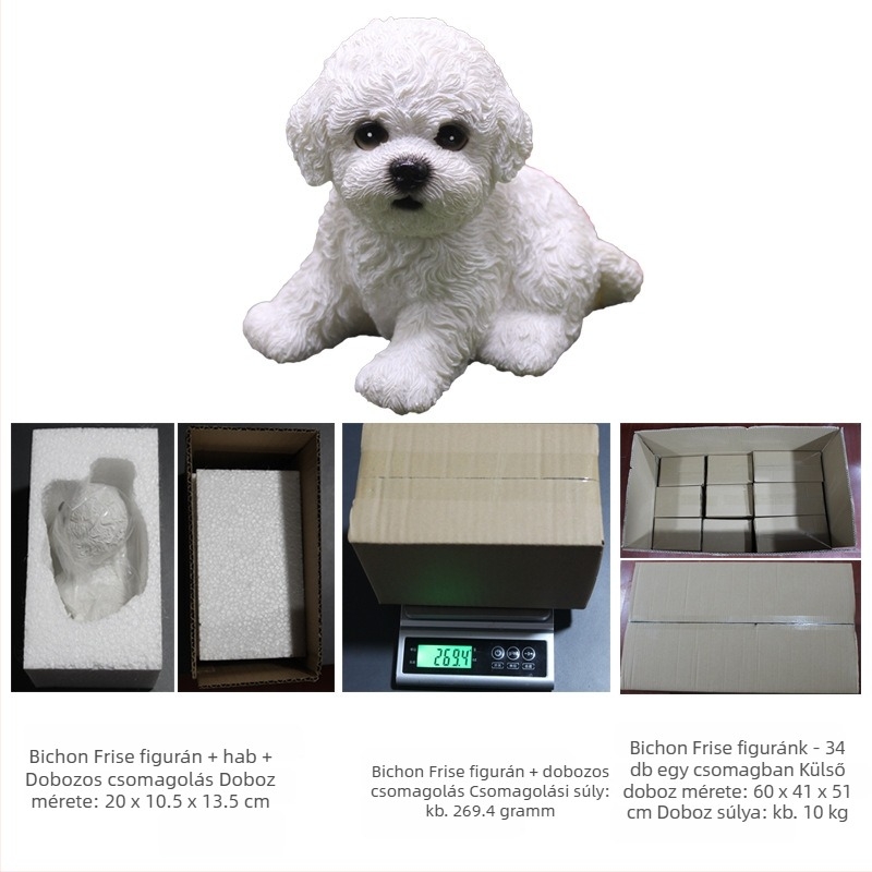 Bichon Frise rezin modell dísz, Yizun márka, online sztár stílus, autó belső dekoráció és otthoni dekoráció