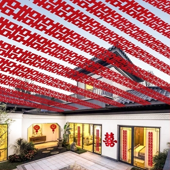 Esküvői helyszín dekoráció – hosszú szalag nem szőtt anyagból, felirattal 'Double Happiness', Gong Huang