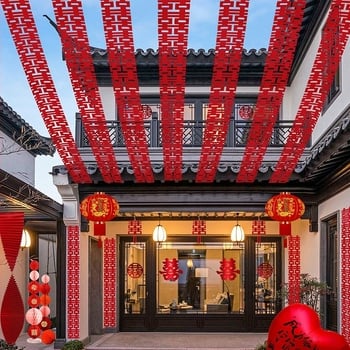 Esküvői helyszín dekoráció – hosszú szalag nem szőtt anyagból, felirattal 'Double Happiness', Gong Huang