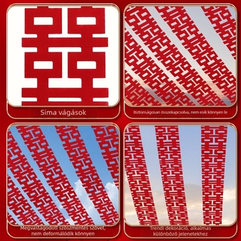 Esküvői helyszín dekoráció – hosszú szalag nem szőtt anyagból, felirattal 'Double Happiness', Gong Huang