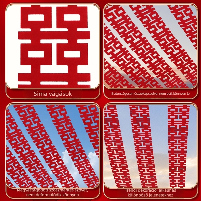 Esküvői helyszín dekoráció – hosszú szalag nem szőtt anyagból, felirattal 'Double Happiness', Gong Huang