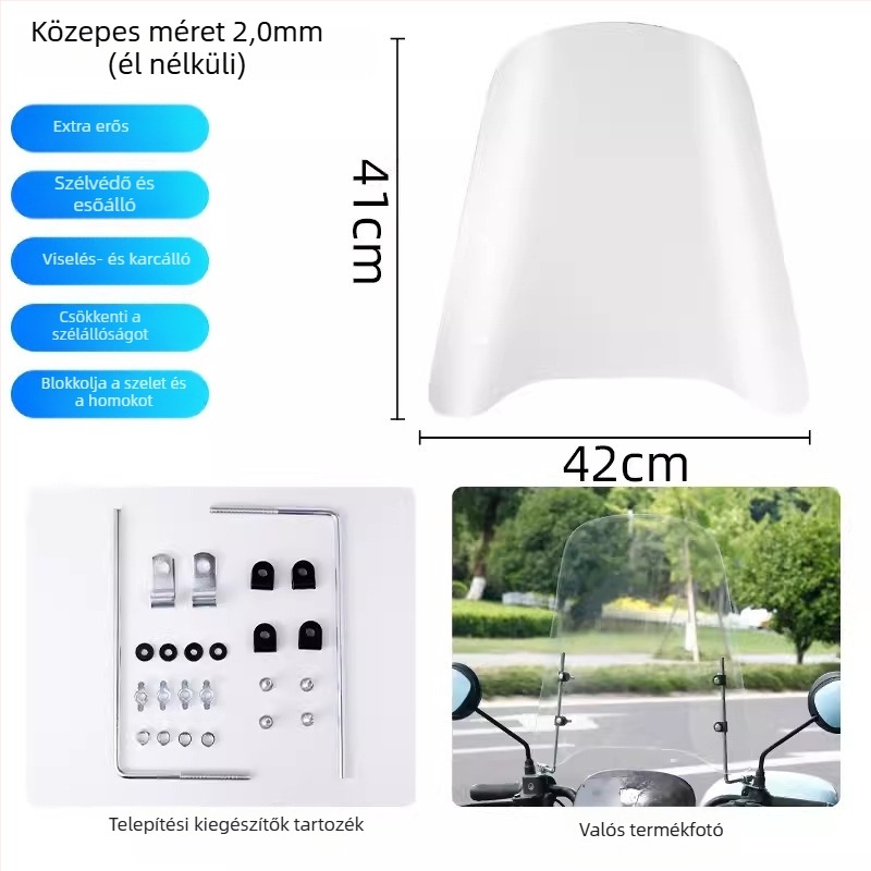 Szélvédővédő elektromos robogóhoz, PC anyag, logónyomtatás