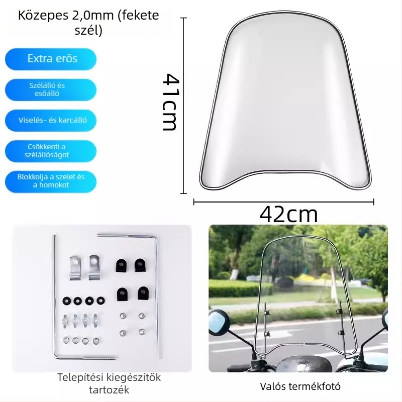 Szélvédővédő elektromos robogóhoz, PC anyag, logónyomtatás