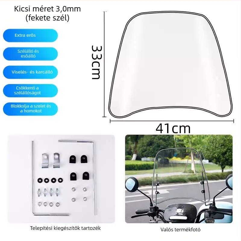 Szélvédővédő elektromos robogóhoz, PC anyag, logónyomtatás