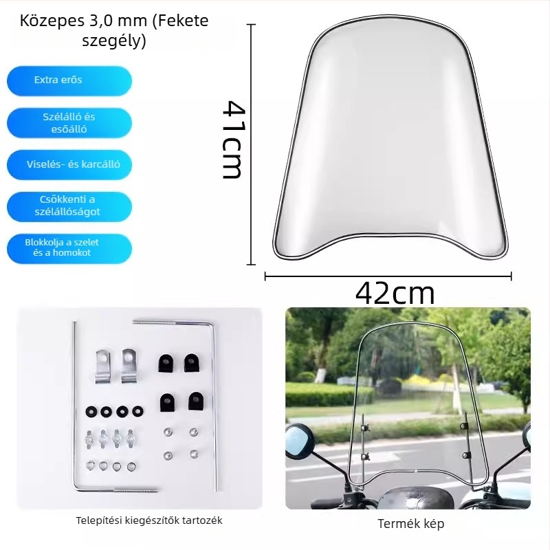 Szélvédővédő elektromos robogóhoz, PC anyag, logónyomtatás