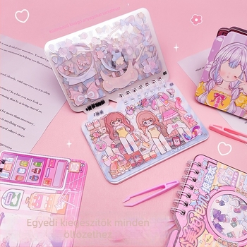 Ruhaöltöztetős könyv PVC matricákkal, DIY oktató játék, spirálkötés, papírborító, aranyos stílus