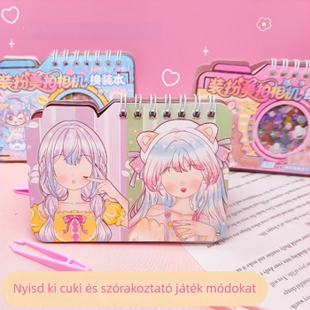 Ruhaöltöztetős könyv PVC matricákkal, DIY oktató játék, spirálkötés, papírborító, aranyos stílus
