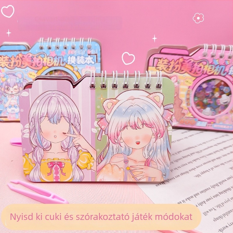 Ruhaöltöztetős könyv PVC matricákkal, DIY oktató játék, spirálkötés, papírborító, aranyos stílus