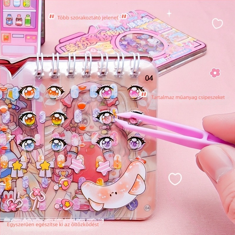 Ruhaöltöztetős könyv PVC matricákkal, DIY oktató játék, spirálkötés, papírborító, aranyos stílus