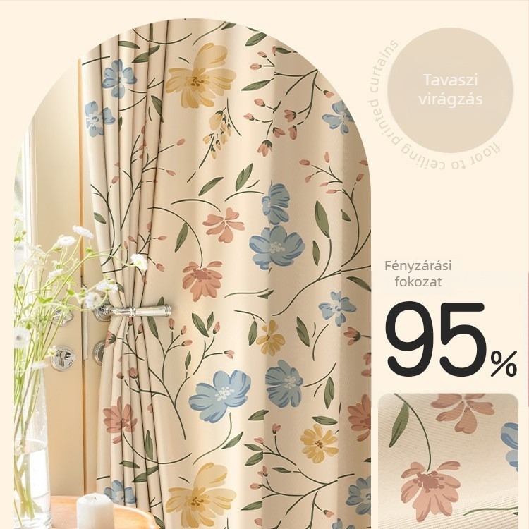 Kampós hálószoba függöny, pastoral stílus, poliészter, 70-90% sötétítés, Sunny Day, 2026 tavasz