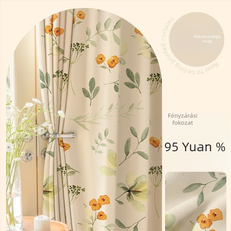 Kampós hálószoba függöny, pastoral stílus, poliészter, 70-90% sötétítés, Sunny Day, 2026 tavasz