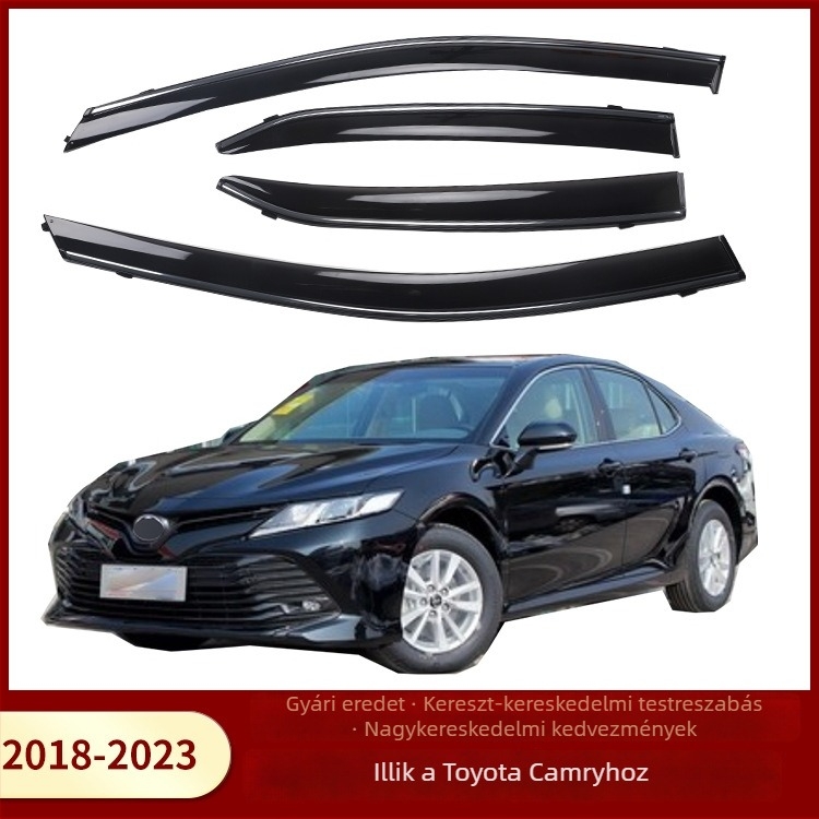 Toyota Camry (2018-2023) ablaka védő készlet — Anyag: injekciós formázású PS elektroplatinált fényes csíkokkal; Ragasztóval történő szerelés; Csomagolás: 4 db; Termékkód 413