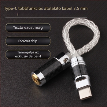 Type-C–ről 3,5 mm-es DAC hang adapter HiFi erősítővel — 12 magos Sterling Silver vezeték, TPE héj, ROHS
