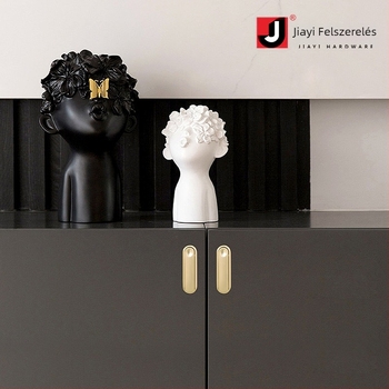 Rejtett gombos fogantyú, cinkötvözet, modern minimalista stílus, modell 501/510, ruhásszekrényekhez, szekrényekhez, fiókokhoz, fürdőszobai szekrényekhez és cipősszekrényekhez