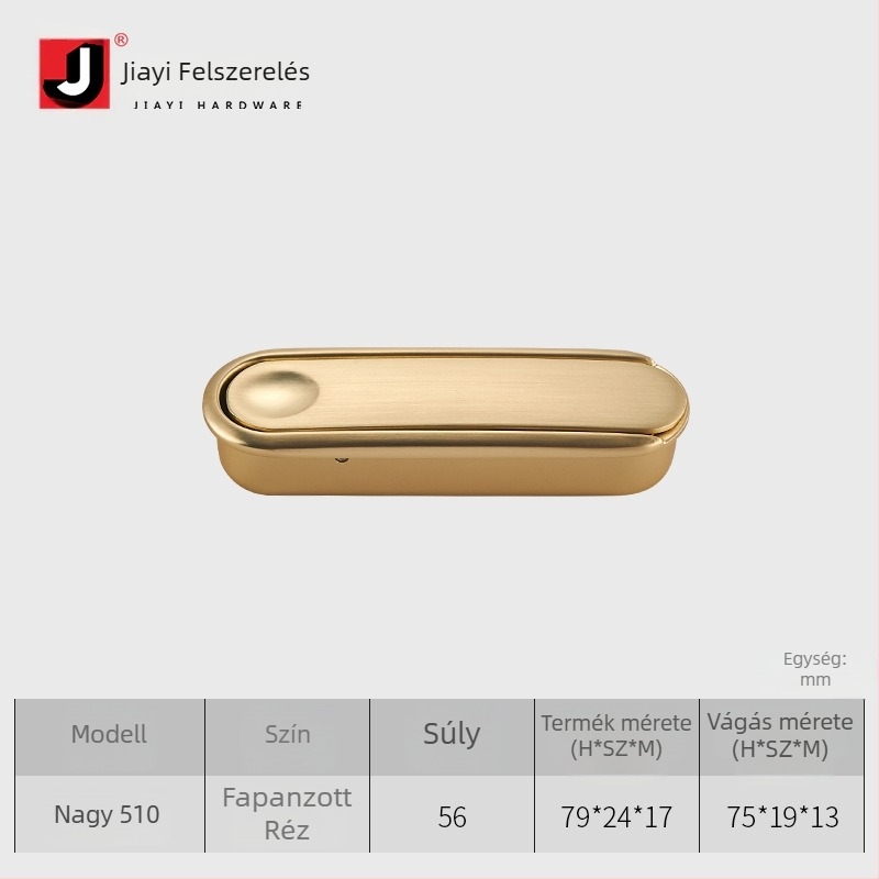 Rejtett gombos fogantyú, cinkötvözet, modern minimalista stílus, modell 501/510, ruhásszekrényekhez, szekrényekhez, fiókokhoz, fürdőszobai szekrényekhez és cipősszekrényekhez