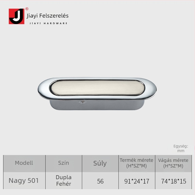 Rejtett gombos fogantyú, cinkötvözet, modern minimalista stílus, modell 501/510, ruhásszekrényekhez, szekrényekhez, fiókokhoz, fürdőszobai szekrényekhez és cipősszekrényekhez