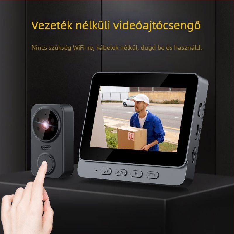 Vezeték nélküli ajtóvideó csengő kijelzővel, ajtóinterkom, éjszakai látás, Wi-Fi nélkül
