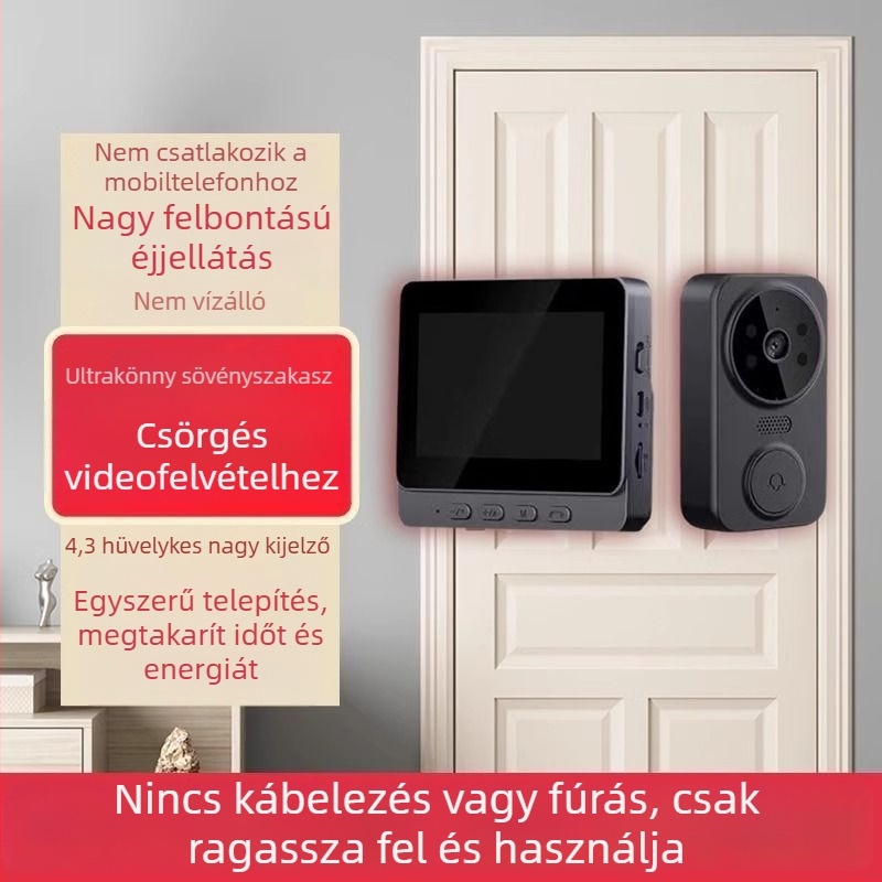 Vezeték nélküli ajtóvideó csengő kijelzővel, ajtóinterkom, éjszakai látás, Wi-Fi nélkül
