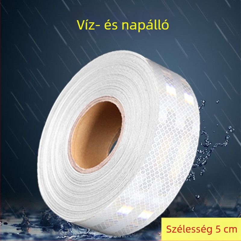 Ragasztó reflexiós figyelmeztető csík teherautókhoz és tartálytestekhez, tiszta fehér, ezüst-fehér kiemeléssel, 5 cm széles