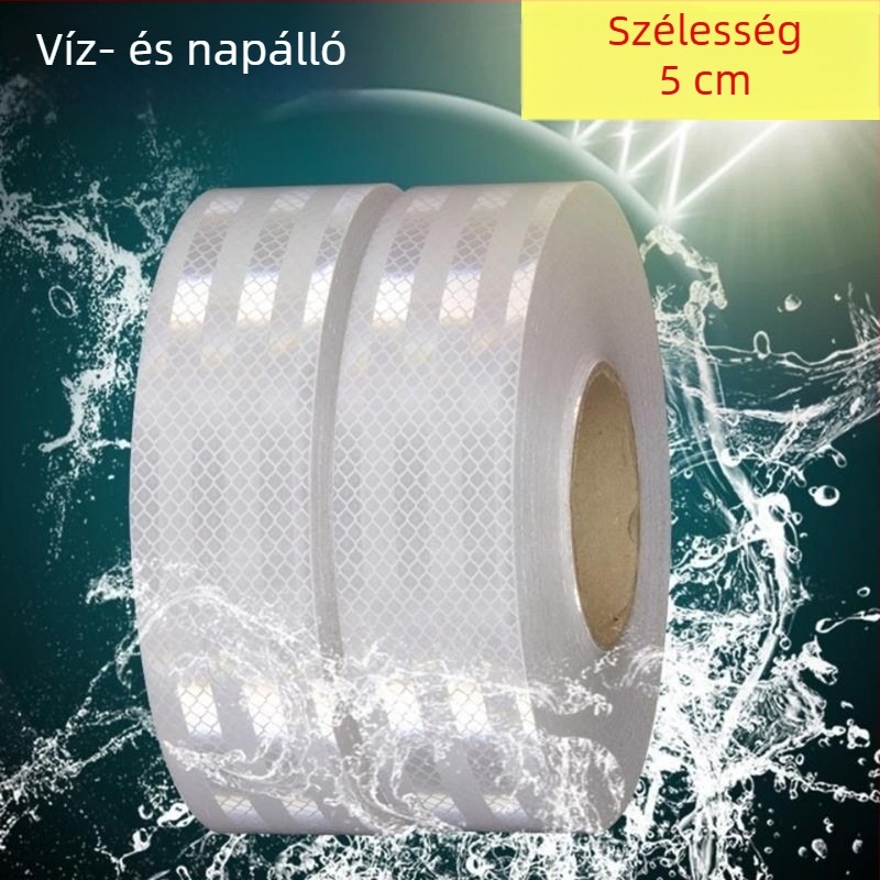 Ragasztó reflexiós figyelmeztető csík teherautókhoz és tartálytestekhez, tiszta fehér, ezüst-fehér kiemeléssel, 5 cm széles