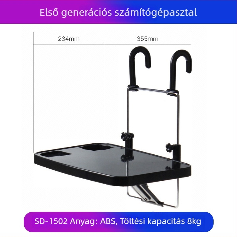 Hátsó üléshez összecsukható autó étkezőasztal – alumíniumötvözet és ABS, modell SD-1502, rögzítés a hátsó támlához, márka Shunwei