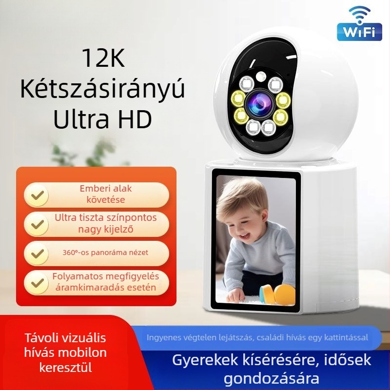 Beltéri WiFi megfigyelő kamera – 360° látómező, kétirányú videó, vezeték nélküli, ultra tiszta kép