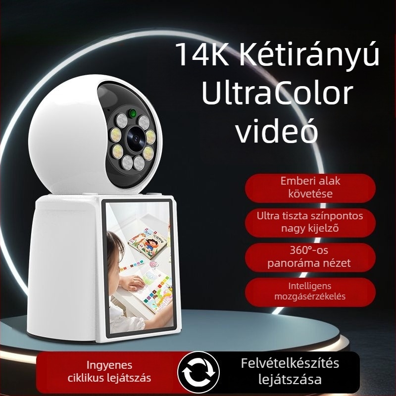 Beltéri WiFi megfigyelő kamera – 360° látómező, kétirányú videó, vezeték nélküli, ultra tiszta kép