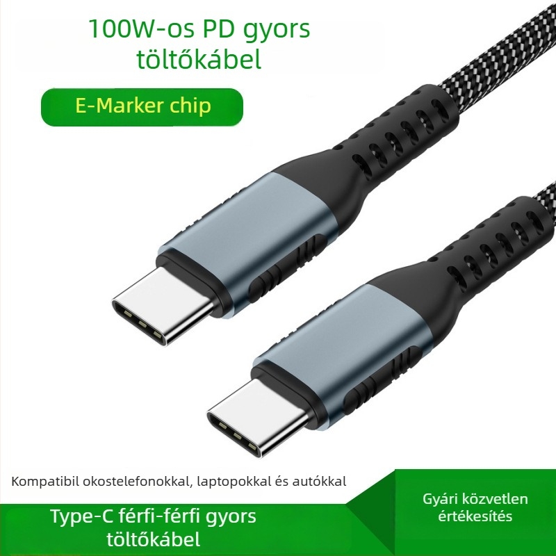 AmySen Type-C két végű gyors töltőkábel e-marker chippel, szőtt kivitel, PD 100W