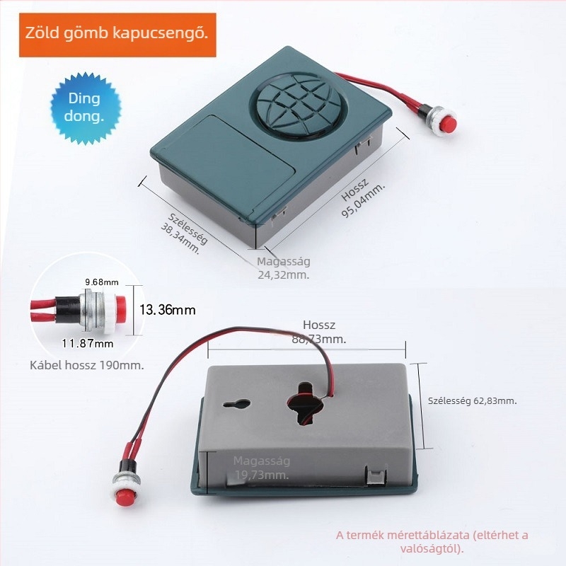 Earth ajtócsengő – vezetékes, akkumulátorral működtetve (2×AA, 3V), Ding-Dong csengés, bejárati ajtóhoz, nem okos
