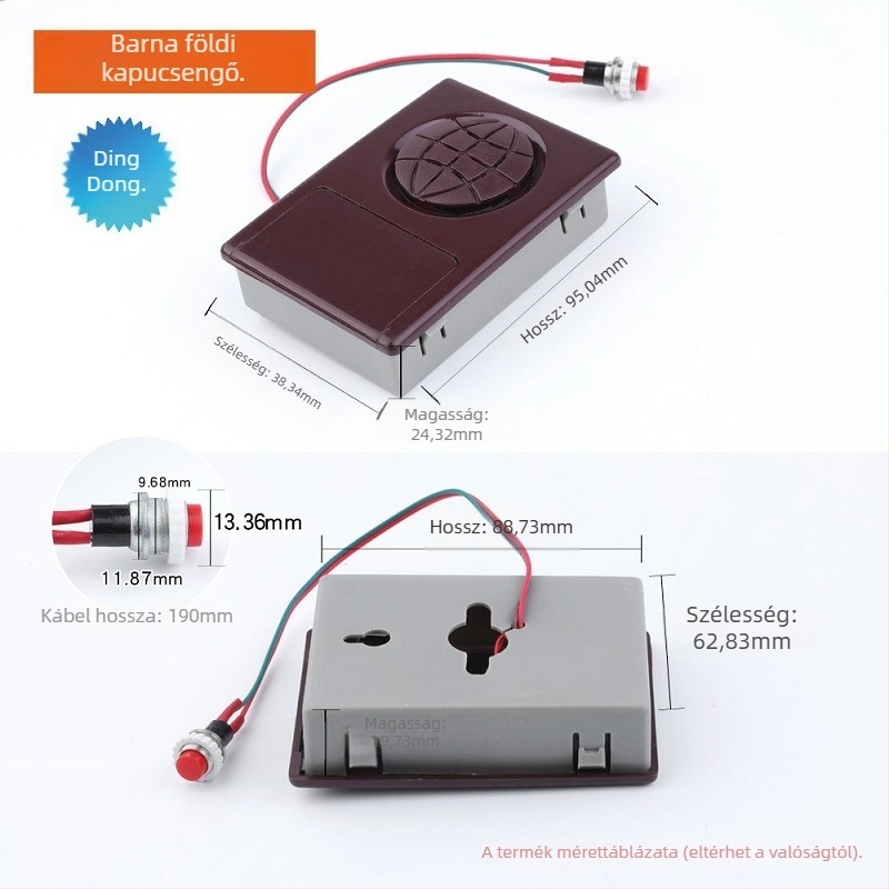 Earth ajtócsengő – vezetékes, akkumulátorral működtetve (2×AA, 3V), Ding-Dong csengés, bejárati ajtóhoz, nem okos