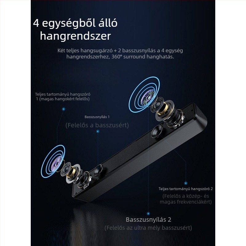 Bluetooth számítógépes hangfalak, 2 hangszóró, 100 Hz-20 kHz, SNR >=70 dB, IPX5 vízállóság