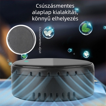 Autó és otthon használható levegőtisztító napelemes üzemmóddal, iontechnológia a szag és formaldehid eltávolítására, fertőtlenítés, zaj 36 dB alatt, légáram 50 m3/h, intelligens vezérlés