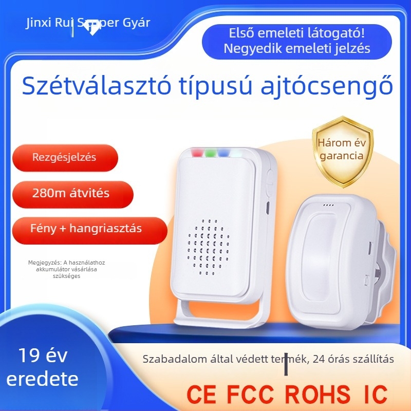 IR-szenzoros ajtócsengő, vezeték nélküli, tápellátás: akkumulátor/USB, 3.6V, 30 dallam, modell 20RPro3