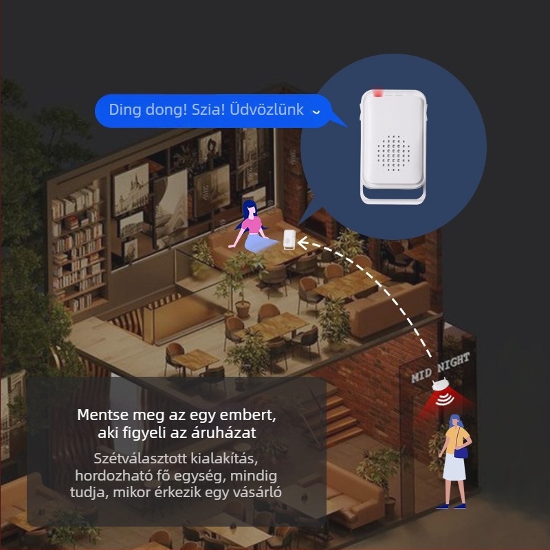 IR-szenzoros ajtócsengő, vezeték nélküli, tápellátás: akkumulátor/USB, 3.6V, 30 dallam, modell 20RPro3