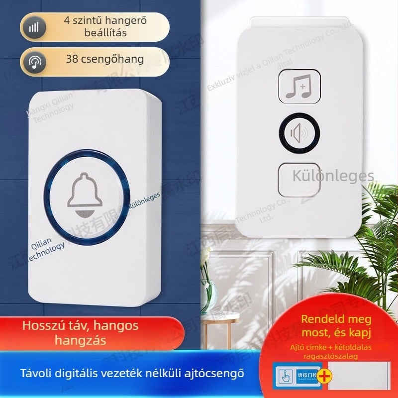 Vezeték nélküli videó kaputelefon távirányítóval, 10 m hatótávolság, egy–kettő intelligens pager, nagy hangerő