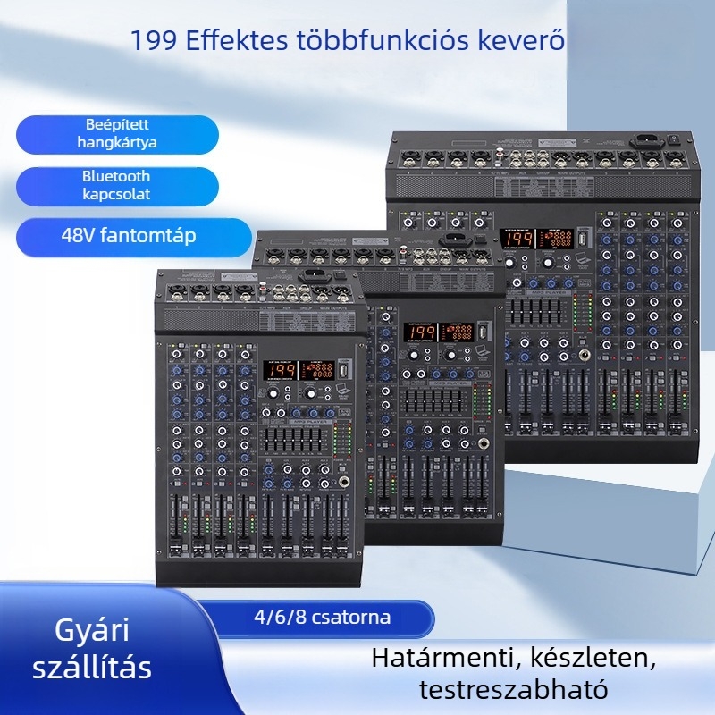 4/6/8 csatornás keverő 199 effektel, USB, Bluetooth és 7-sávos Master Control