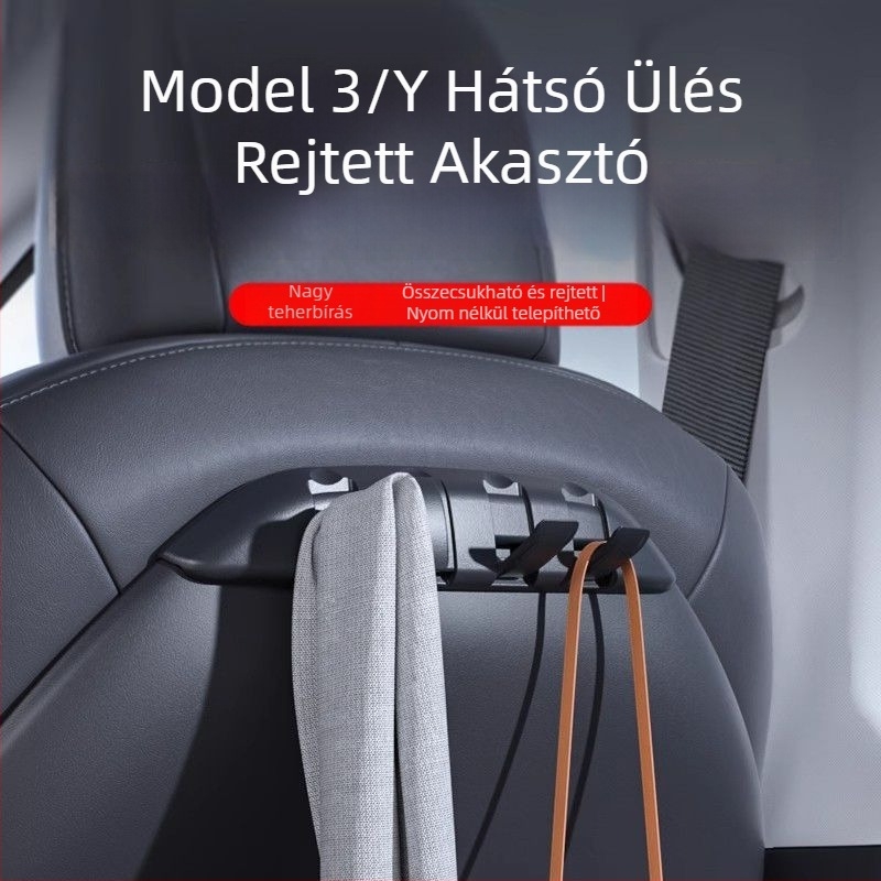 Hátsó ülés kampó belső tároló kiegészítő a Tesla Model Y-hez (2022–2024) – Snap-On, műanyag, oldalsó felszerelés