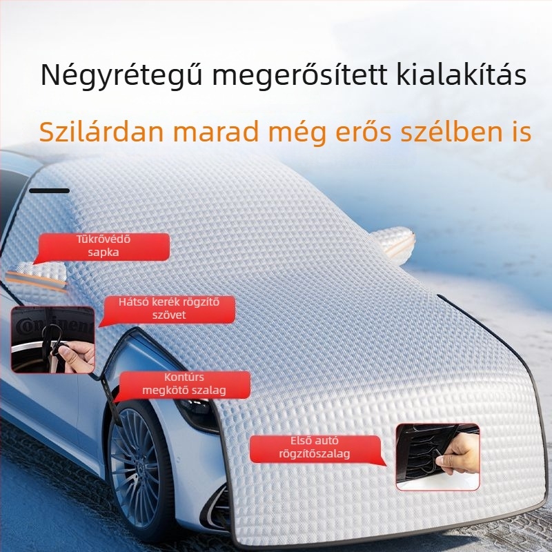 Autó előtti szélvédő hóvédő takaró — alumínium fólia, univerzális méret, beépített telepítés, hosszított kivitel, súly 910 g