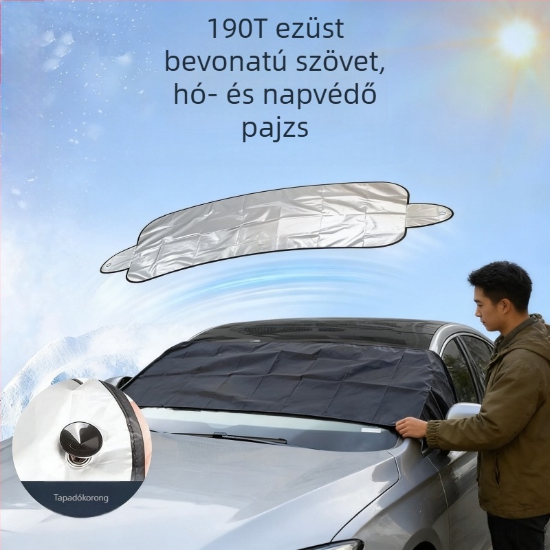 Universális autó előszélvédő fedél ezüst bevonatú szövet a hőszigeteléshez, napvédelmi és hóvédelmi funkciókkal, kétoldalas